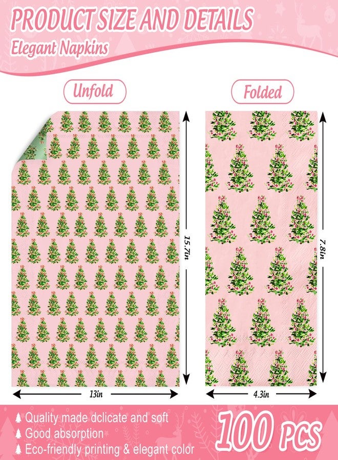 JarThenaAMCS مناديل جارثينا إيه إم سي إس، 100 قطعة، مناديل ورقية لضيوف عيد الميلاد، وردية وخضراء، مزينة بشجرة عيد الميلاد، للاستخدام مرة واحدة، مناسبة للعشاء، ولتزيين طاولات حفلات الأعياد. - Image 2